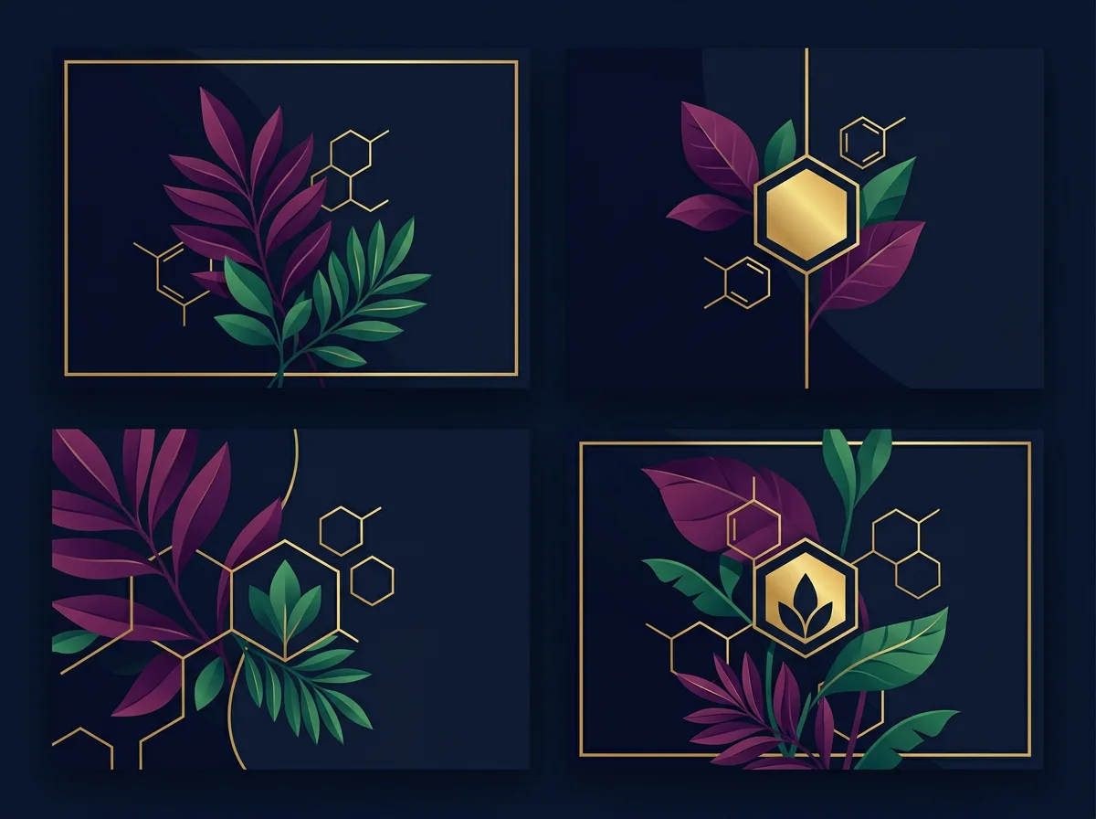 Botanical leaves and molecular shapes - science meets plant-based nutrition visual